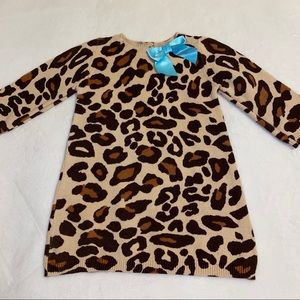 Leopard sweater dress with blue bow